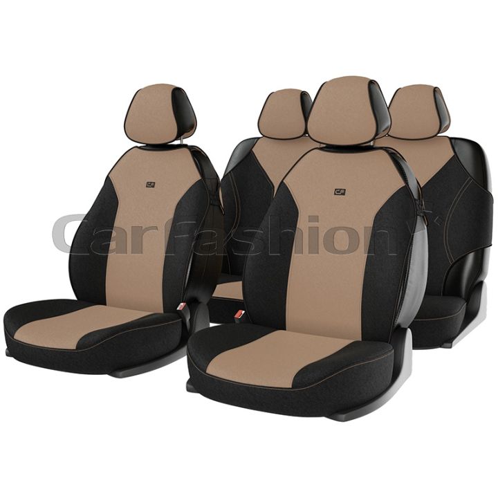 Комплект майки чехлы на сиденья "BINGO", бежевый/черный/бежевый (CarFashion)