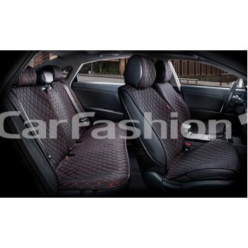 Каркасные накидки на сиденья комплект Crown, черный / черный / красный, (CarFashion)
