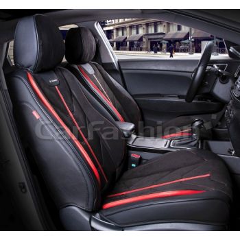 Универсальные чехлы на передние сиденья Start front, черный / черный / красный (CarFashion)