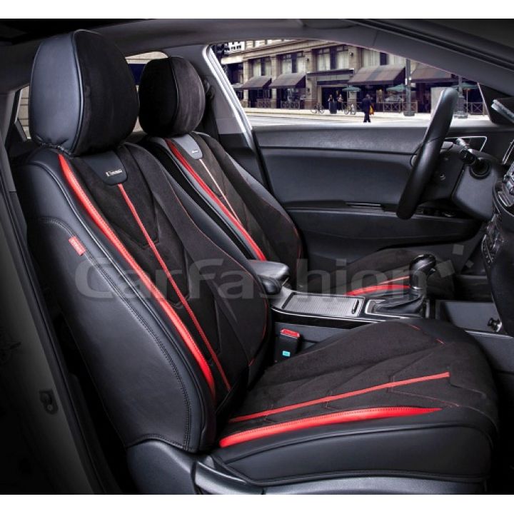 Универсальные чехлы на передние сиденья Start front, черный / черный / красный (CarFashion)