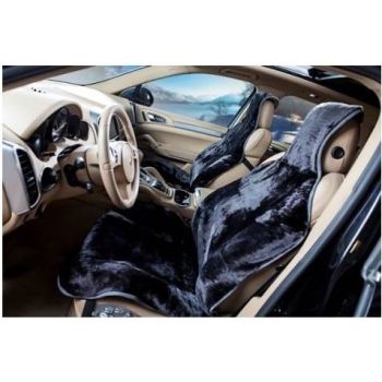 Меховая накидка на сиденье из овечьей шкуры черная, (Furseat)
