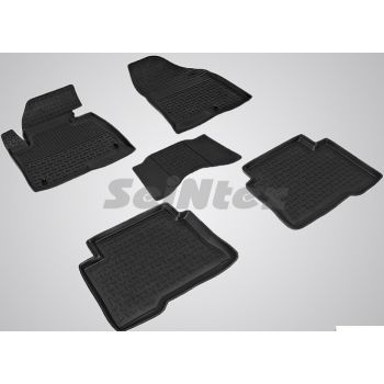 Коврики в салон для Hyundai Santa Fe '13-17 DM резиновые, черные (Seintex)