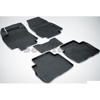 Коврики в салон для Nissan Tiida '05-14 резиновые, черные (Seintex)